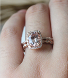 2.5ct Oval Cut Peach Morganite Bridal Set Engagement Ring 14k Rose Gold Finish