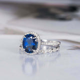 2.5ct Oval Cut Blue Sapphire Engagement Ring Halo Bridal Set 18k White Gold Over