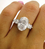 4Ct Oval Cut Diamond Trilogy Engagement Ring 14K White Gold Finish Pear Accents