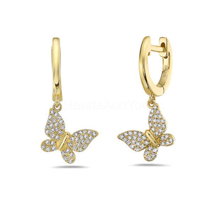 0.7ct Round Cut Moissanite Butterfly Drop Women Earrings 14k Yellow Gold Plated