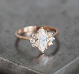 1.5ct Marquise Cut Diamond Engagement Ring 14k RoseGold Over Petite Round Accent