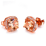 2ct Cushion Cut Peach Morganite Halo Solitaire Stud Earrings 14k RoseGold Finish