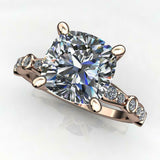 Solitaire with Round Accents Ring 2.5ct Cushion Cut Diamond 14k Rose Gold Finish