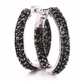 4ct Round Cut Black Diamond 2 Line Inside Out Hoop Earring 14k White Gold Finish