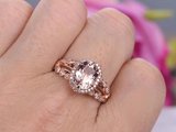 2.8ct Oval Morganite Engagement Ring Diamond Halo Stackable 14k Rose Gold Finish