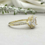 2.2ct Engagement Ring Oval Cut Diamond Accent Halo Trilogy 14k YellowGold Finish