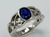 2ct Oval Blue Sapphire Engagement Ring Trinity Knot Celtic 14k White Gold Finish