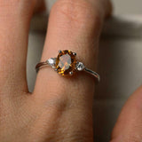 1ct Oval Yellow Citrine Engagement Ring Trilogy Minimalist 14k White Gold Finish