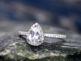 1.5Ct Pear Cut VVS1/D Diamond Accent Halo Solitaire Ring 18K White Gold Finish