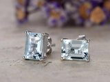 1Ct Emerald Cut Blue Aquamarine Solitaire Stud Women Earring 18K White Gold Over