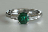 2ct Cushion Cut Green Emerald Trilogy Ring Baguette Accents 14k White Gold Over