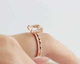 2.2ct Emerald Cut Peach Morganite Milgrain Bridal Set Ring 14k Rose Gold Finish