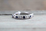 1ct Round Blue Sapphire Wedding Band 14k White Gold Over Stackable Half Eternity