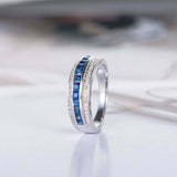 2.5ct Princess Cut Blue Sapphire Wedding Band Half Eternity 14k White Gold Over