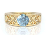 1ct Round Blue Aquamarine Vintage Filigree Engagement Ring 14k Yellow Gold Over