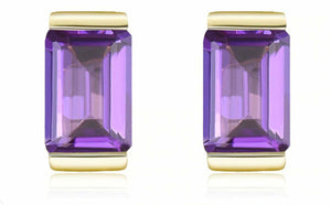 1.7ct Stud Earrings Emerald Cut Purple Amethyst Solitaire 14k White Gold Finish