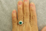 3.5Ct Round Cut Green Emerald Diamond Halo Engagement Ring 14K White Gold Finish