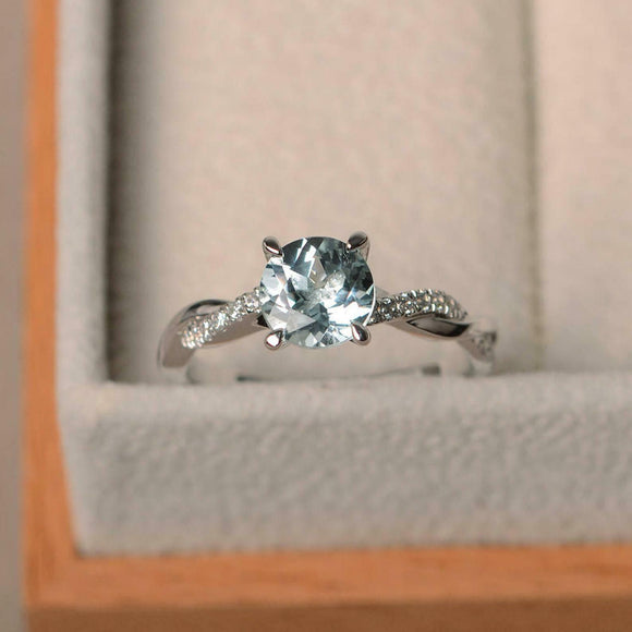 1ct Round Cut Aquamarine Engagement Ring Twisted Infinity 14k White Gold Finish