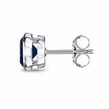 1Ct Round Cut Blue Sapphire Bezel Set Solitaire Stud Earring 14K White Gold Over