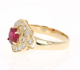 3ct Oval Cut Pink Ruby Engagement Ring Vintage Inspired Halo 14k YellowGold Over