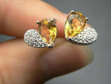 2ct Stud Earrings Pear Cut Yellow Citrine Studded Heart 14k White Gold Finish