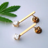 1ct Princess Simulated Diamond Long Bar Dangle Earrings 14K Yellow Gold Plated