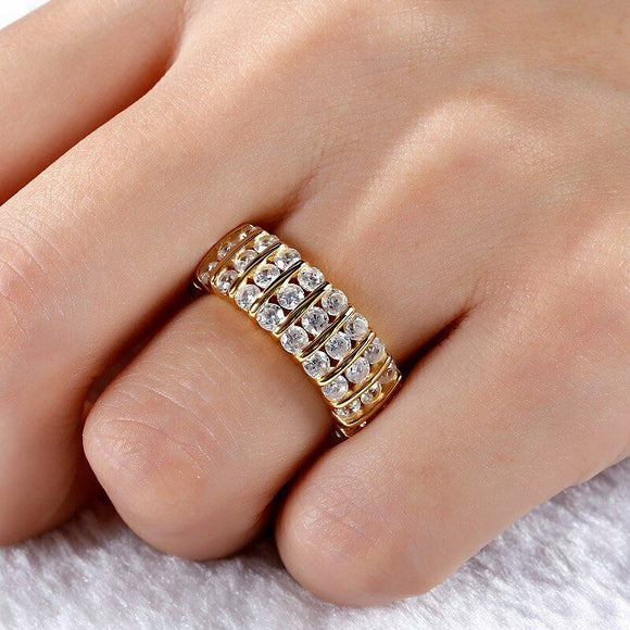 3Ct Round Cut Diamond Elegant Three Row Wedding Band Ring 14K Yellow Gold Finish