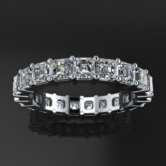 Full Eternity Wedding Ring Band 3ct Asscher Cut Diamond 14k White Gold Finish