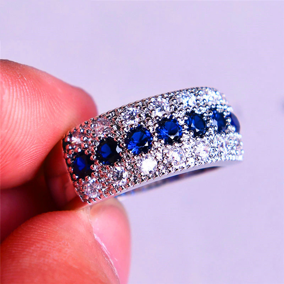 4ct Round Cut Blue Sapphire Wedding Band Ring 14k WhiteGold Finish Half Eternity