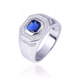 2ct Asscher Blue Sapphire Halo Engagement Wedding Men Ring 14k White Gold Finish