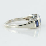 1.69ct Emerald Cut Blue Sapphire Engagement Ring Art Deco 14k White Gold Finish