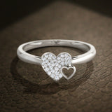 1Ct Round Cut VVS1 Diamond Dual Heart Love Engagement Ring 14K White Gold Finish