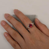 1.8ct Heart Cut Pink Ruby Engagement Ring Leaf Accent 14k White Gold Finish