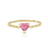 0.1ct Heart Cut Pink Ruby Dainty Chain Engagement Ring 14k Yellow Gold Finish