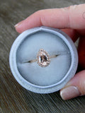 1.6ct Pear Cut Peach Morganite Engagement Ring 14k Rose Gold Finish Halo Promise