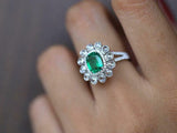 5ct Engagement Ring Cushion Cut Emerald Diamond Halo Floral 14k White Gold Over