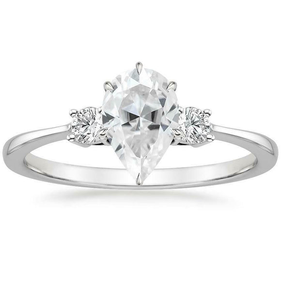 3ct Pear Cut Diamond Engagement Ring 14k White Gold Finish Trilogy Round Accents