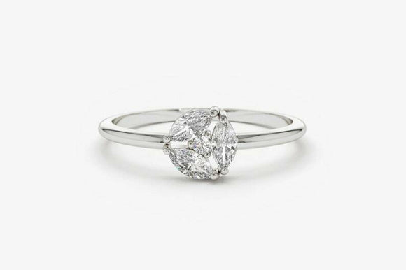 0.4ct Engagement Ring Marquise Diamond Cluster Minimalist 14k White Gold Finish