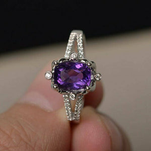 1ct Cushion Cut Purple Amethyst Engagement Ring 14k WhiteGold Finish Split Shank