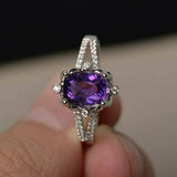 1ct Cushion Cut Purple Amethyst Engagement Ring 14k WhiteGold Finish Split Shank