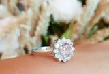 1ct Round Cut Peach Morganite Engagement Ring 14k White Gold Finish Halo Floral