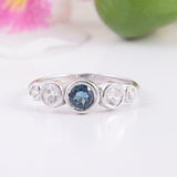 1.5ct Round Cut Blue Sapphire Five Stone Bezel Set Ring 14k White Gold Finish