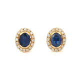 1.75ct Stud Earrings Oval Cut Blue Sapphire Stylish Halo 14k Yellow Gold Finish