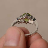 2ct Cushion Cut Green Peridot Proposal Engagement Ring 18k White Gold Finish