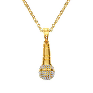 1.2ct Round Cut Diamond Mike Shape Unique Pendant Chain 14k Yellow Gold Finish