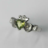 1ct Heart Cut Green Peridot Engagement Ring Claddagh Design 14k WhiteGold Finish