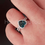 1ct Heart Cut Simulated  London Blue Topaz Halo Bridal Set 14k White Gold Plated