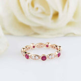 1ct Round Cut Pink Ruby Wedding Band Bezel Set Full Eternity 14k RoseGold Finish