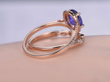 1.6ct Oval Cut Blue Tanzanite Bridal Set Engagement Ring 14k Rose Gold Finish