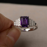 2ct Emerald Cut Purple Amethyst Solitaire Engagement Ring 14k White Gold Finish